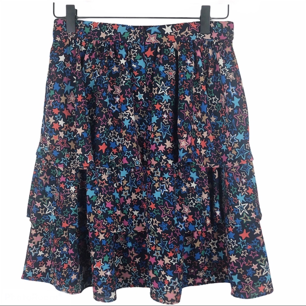 J Crew Skirt Star Print Tiered Ruffles Size 00